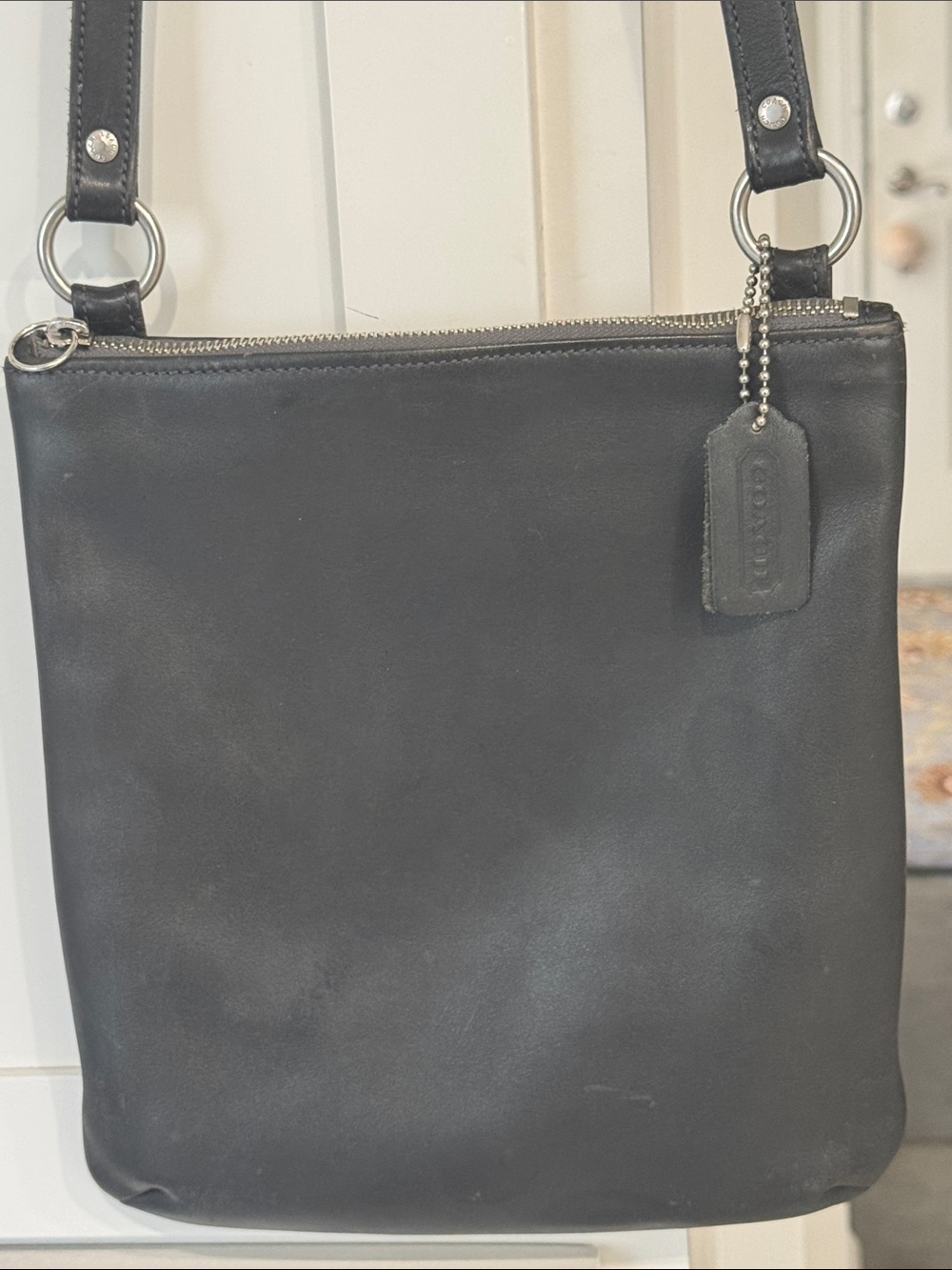 Vintage Coach Chelsea 9457, Gray Leather Slim Crossbody.  Made in USA, 2000